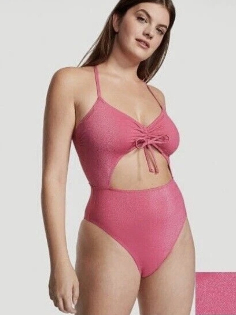 Victoria's Secret Pink Shine Cutout One-Piece Swimsuit with Front Tie